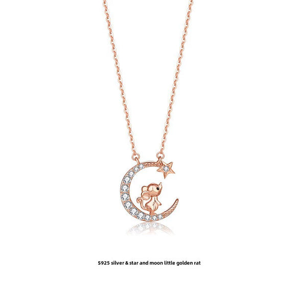 Wholesale Zodiac Dragon Pendant Necklace In Sterling Silver With Rose Gold Electroplated Cross Clavicle Chain And Star Moon Design