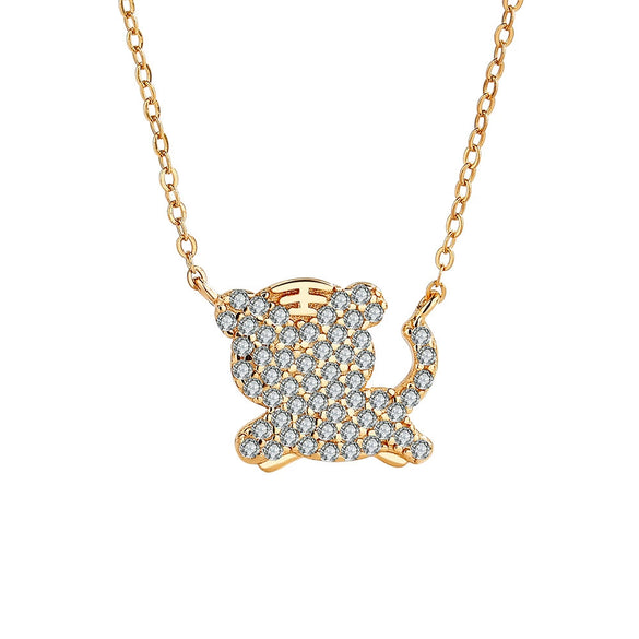 Wholesale Zodiac Necklace Women's Sterling Silver Rose Gold Plated Tiger Pendant Clavicle Chain