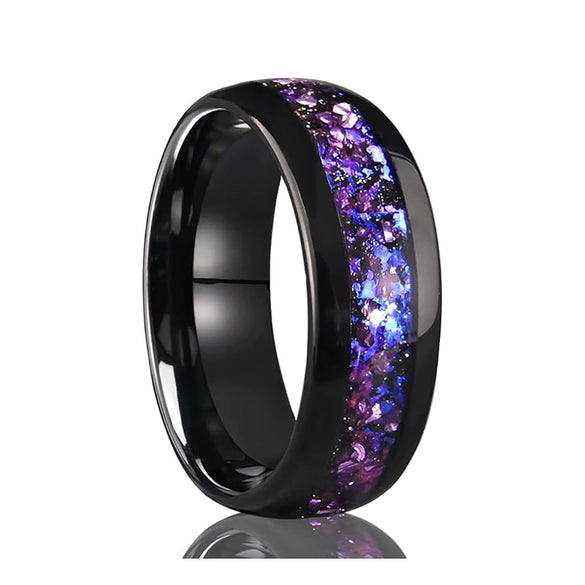 Wide Arc Tungsten Steel Ring With Black Finish And Purple Crystal Inlay Geometric Minimalist Electroplated Jewelry For Unisex Wear
