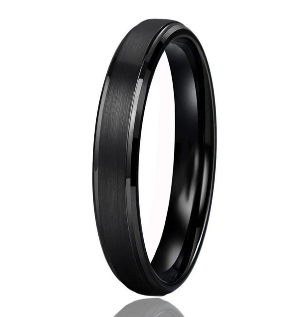 Wide Black Matte Textured Tungsten Steel Ring Geometric Casual Unisex Couple Band With Precision Crafted Finish