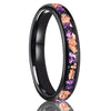 Wide Black Tungsten Steel Rings With Crushed Gold Foil And Amethyst Inlay Electroplated Minimalist Geometric Unisex Jewelry