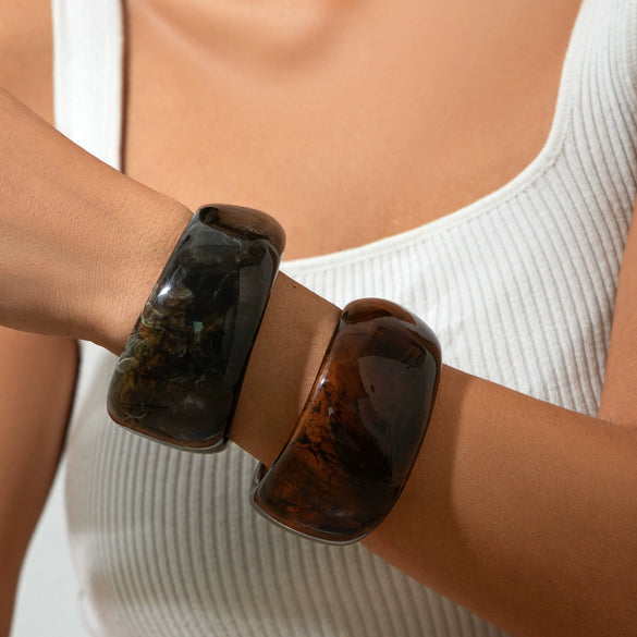 Wide Bracelet Resin Geometric Halo Handmade