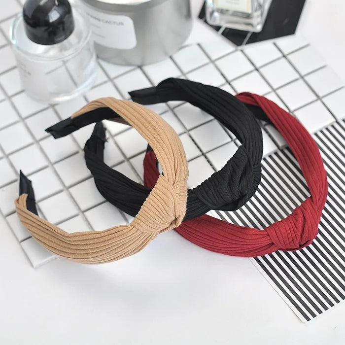 Wide-Brimmed Fabric Knit Cross Knotted Headband Nhof150088