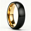 Wide Curved Twotone Tungsten Steel Ring With Black And Gold Electroplated Brushed Finish Geometric Unisex Jewelry