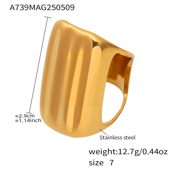 Wide Face Exaggerated Personality Fashion Ol Geometric Stainless Steel Casting Electroplated Finger Ring