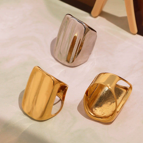 Wide Face Exaggerated Personality Fashion Ol Geometric Stainless Steel Casting Electroplated Finger Ring
