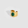 Wide Face Screw Twill Open Oval Ring Stainless Steel With Natural Stone Vintage Style Pvdp Furnace Real Gold Treatment For Women
