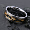 Wide Flat Tungsten Steel Ring With Hammered Geometric Pattern And Gold Tone Electroplated Finish For Unisex Minimalist Style