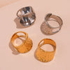 Wide Hammer Pattern Geometric Fashion Ring In Stainless Steel With 18K Real Gold Plated
