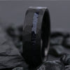 Wide Hammered Black Tungsten Steel Ring With Crushed Blue Sandstone Detail And Goldtoned Electroplated Finish Minimalist Geometric Unisex Jewelry