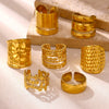 Wide Hollow Gold Plated Titanium Steel Open Ring With Irregular Ushaped Cross And Line Design Unisex Geometric Jewelry