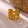 Wide Hollow Gold Plated Titanium Steel Open Ring With Irregular Ushaped Cross And Line Design Unisex Geometric Jewelry