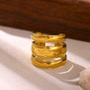 Wide Hollow Gold Plated Titanium Steel Open Ring With Irregular Ushaped Cross And Line Design Unisex Geometric Jewelry