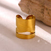 Wide Hollow Gold Plated Titanium Steel Open Ring With Irregular Ushaped Cross And Line Design Unisex Geometric Jewelry