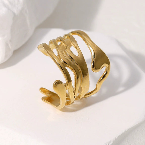 Wide Irregular Titanium Steel Ring For Women With Geometric Design Electroplated
