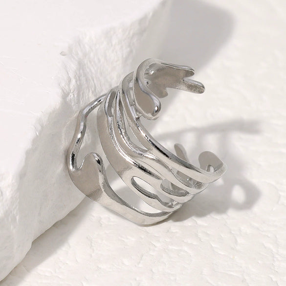 Wide Irregular Titanium Steel Ring For Women With Geometric Design Electroplated