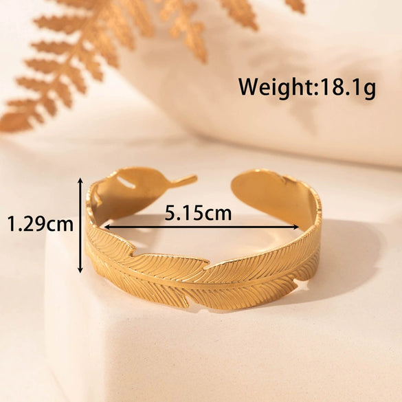 Wide Open Adjustable Titanium Steel Bracelet With Electroplating Treatment And Plants And Flowers Style