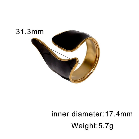 Wide Open Geometric Stainless Steel Ring For Women With Retro Oil Drip Style And Gold Tone Electroplated Finish