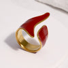 Wide Open Geometric Stainless Steel Ring For Women With Retro Oil Drip Style And Gold Tone Electroplated Finish