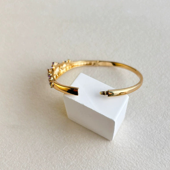 Wide Painted Enamel Openwork Bracelet With Floral Pattern Retro Plated Jewelry Accessory