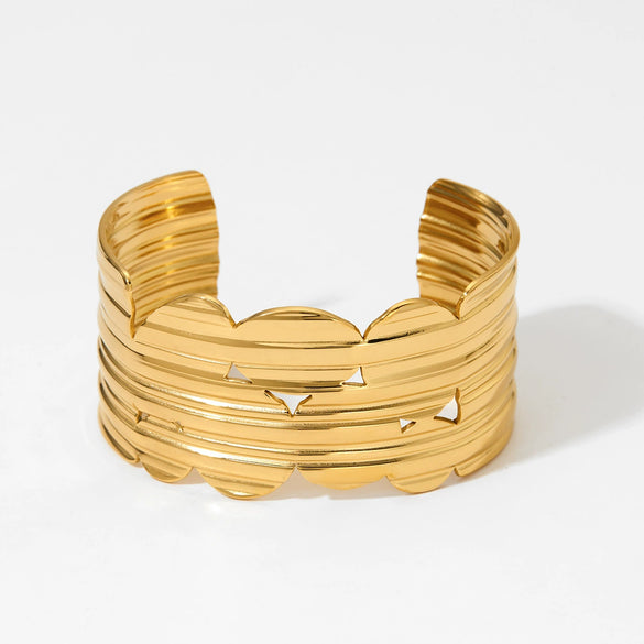 Wide Texture Open Bracelet Stainless Steel Exaggerated Fashion Geometric Electroplated Jewelry