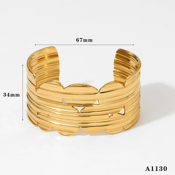 Wide Texture Open Bracelet Stainless Steel Exaggerated Fashion Geometric Electroplated Jewelry