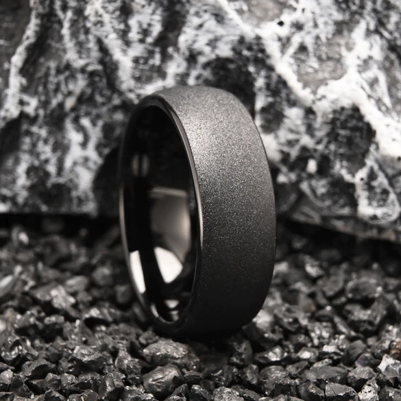 Wide Tungsten Steel Curved Black Sandblasted Geometric Ring With Electroplated Finish For Men And Women