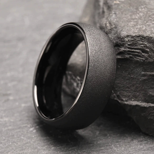 Wide Tungsten Steel Curved Black Sandblasted Geometric Ring With Electroplated Finish For Men And Women