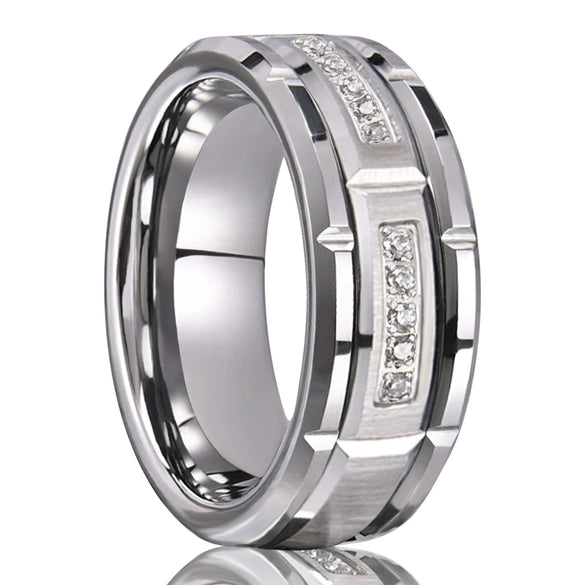 Wide Tungsten Steel Geometric Diamond Combination Ring With Electroplated Finish For Men And Women Minimalist Jewelry