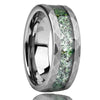 Wide Tungsten Steel Ring With Flat Hammered Texture And Water Grass Stone Inlay Minimalist Geometric Unisex Jewelry