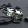 Wide Tungsten Steel Ring With Flat Hammered Texture And Water Grass Stone Inlay Minimalist Geometric Unisex Jewelry