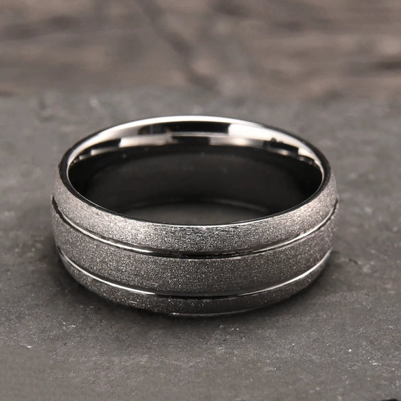 Wide Tungsten Steel Ring With Sandblasted Silver Finish Minimalist Geometric Design Unisex Jewelry