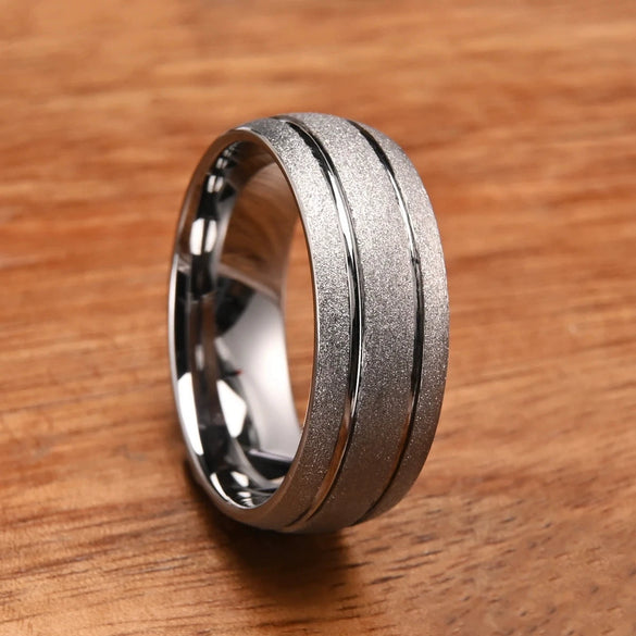Wide Tungsten Steel Ring With Sandblasted Silver Finish Minimalist Geometric Design Unisex Jewelry