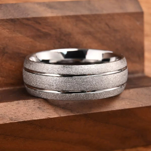 Wide Tungsten Steel Ring With Sandblasted Silver Finish Minimalist Geometric Design Unisex Jewelry