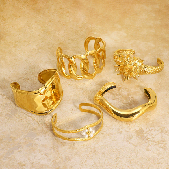 Wide Version Highend Exaggerated Open Bracelet Stainless Steel 18K Vacuum Plated In Furnace Hand Jewelry