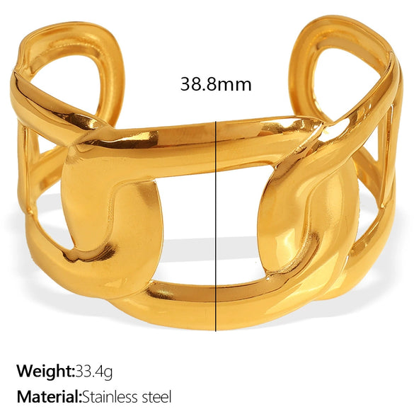 Widebrimmed Electroplated 316L Stainless Steel Bracelet Minimalist Geometric Style Women's