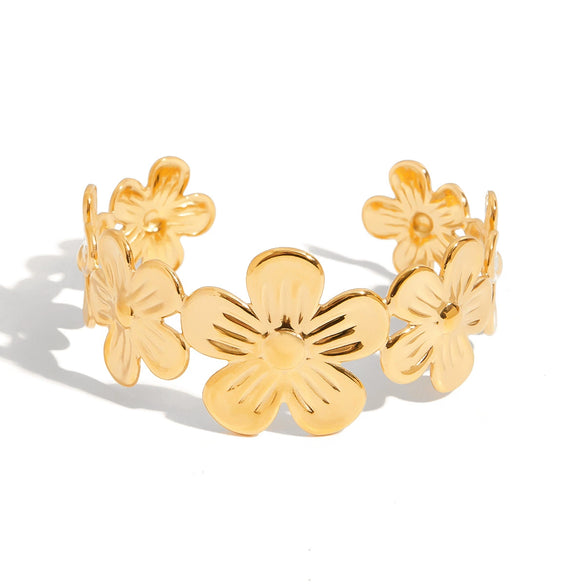 Widebrimmed Flower Bracelet Stainless Steel Electroplated Hand Jewelry