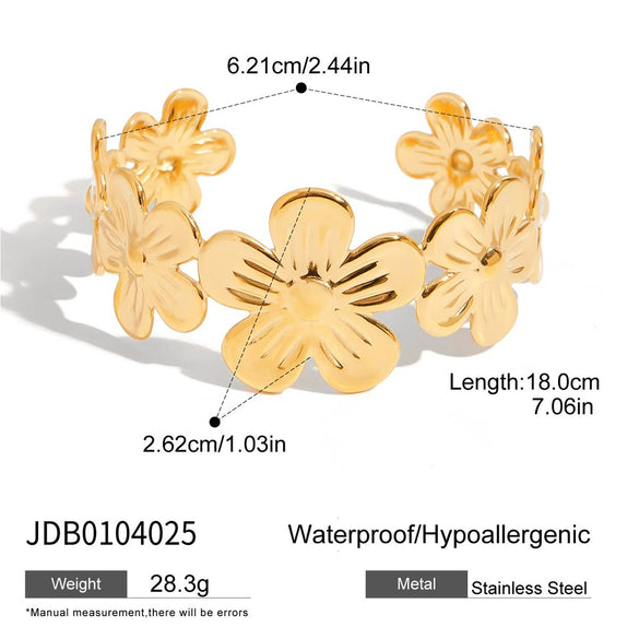 Widebrimmed Flower Bracelet Stainless Steel Electroplated Hand Jewelry