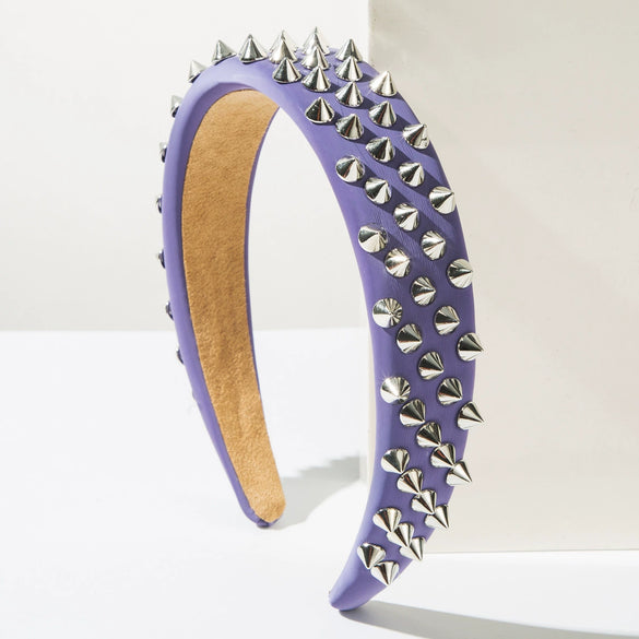 Widebrimmed Leather Headband Jewelry For Women With Rivets Handmade Trendy Cool Geometric Style