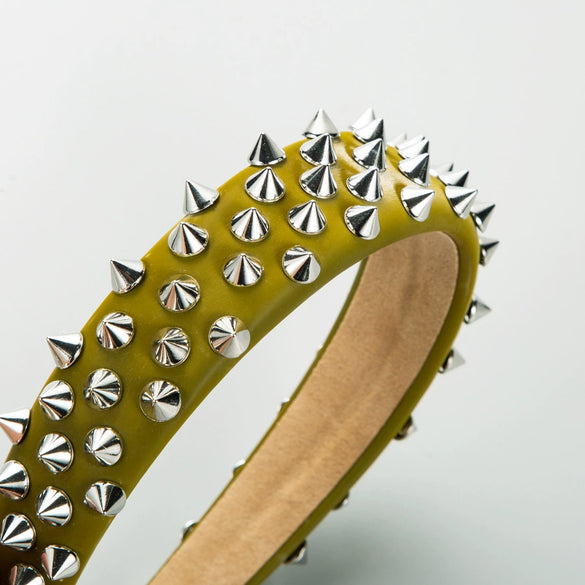 Widebrimmed Leather Headband Jewelry For Women With Rivets Handmade Trendy Cool Geometric Style