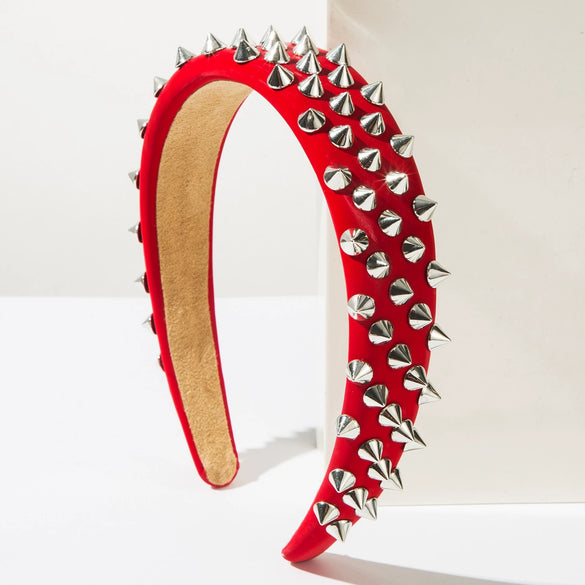 Widebrimmed Leather Headband Jewelry For Women With Rivets Handmade Trendy Cool Geometric Style