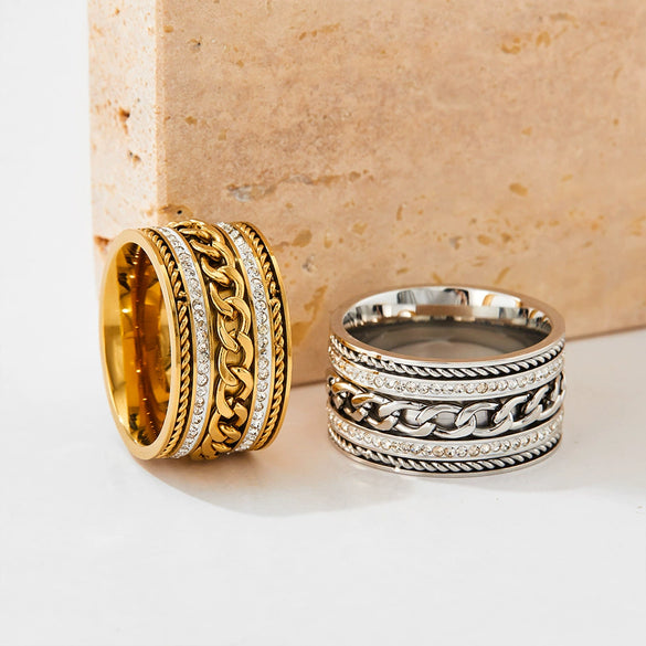 Widesided Exaggerated Multilayer Twist Index Finger Ring For Women Stainless Steel Electroplated