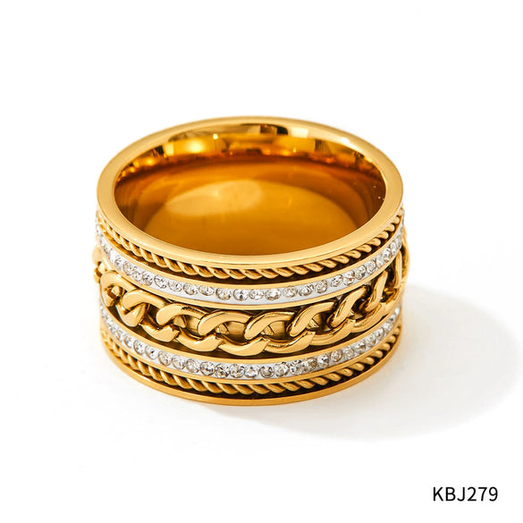 Widesided Exaggerated Multilayer Twist Index Finger Ring For Women Stainless Steel Electroplated