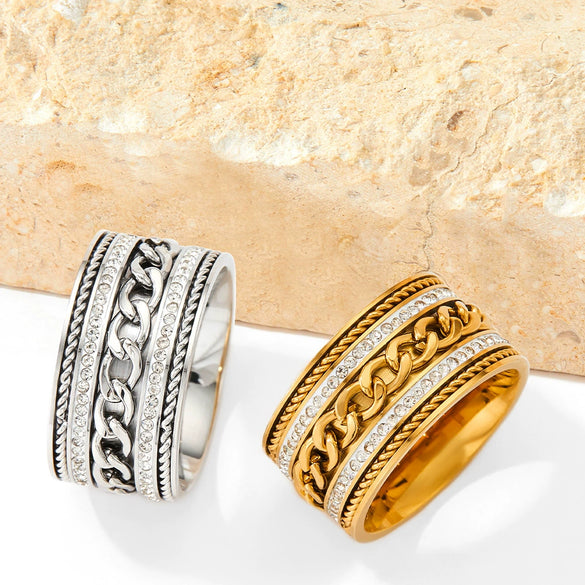 Widesided Exaggerated Multilayer Twist Index Finger Ring For Women Stainless Steel Electroplated