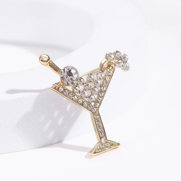 Wine Glass Brooch Alloy Crystal Diamond Geometric Light Luxury Electroplated Clothing Accessories