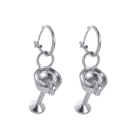 Wine Glass Fruit Pattern Copper Earrings With Electroplating And Old Money Style