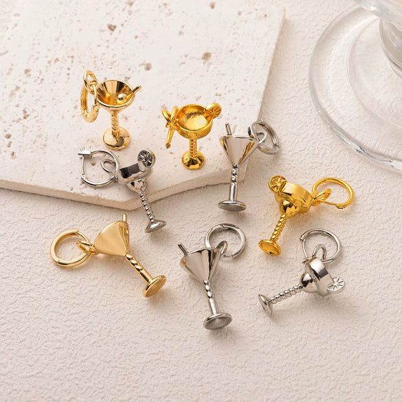 Wine Glass Fruit Pattern Copper Earrings With Electroplating And Old Money Style
