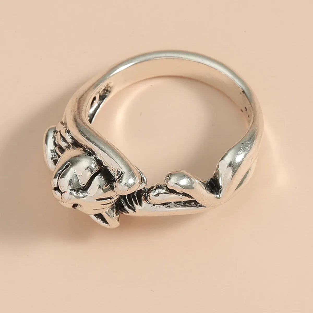 New Kitten Open Ring European And American Plated 925 Retro Thai Silver Black Live Cat Totem Ring