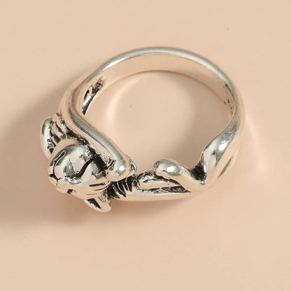 New Kitten Open Ring European And American Plated 925 Retro Thai Silver Black Live Cat Totem Ring