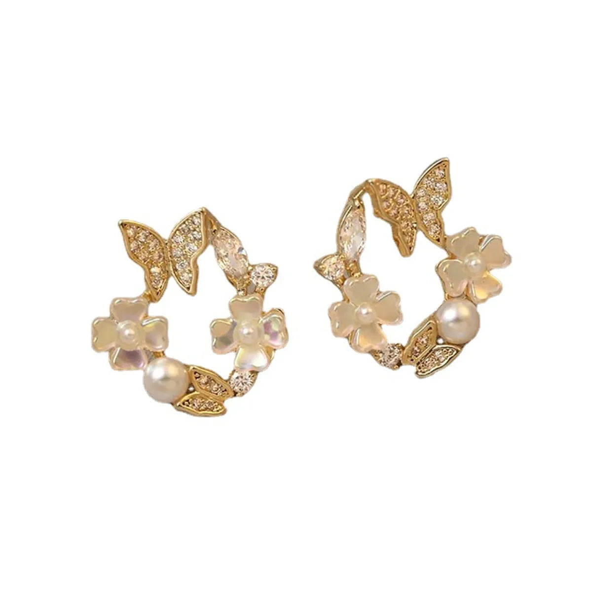 Wolesale Jewelry Pearl Flower Butterfly Korean Style Earrings Gooddiy